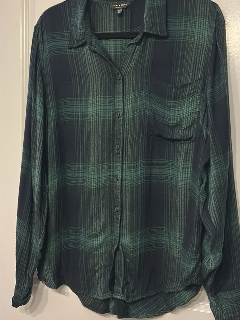 Lucky Brand Women’s Green Lightweight Plaid Button-Up Shirt - silky soft